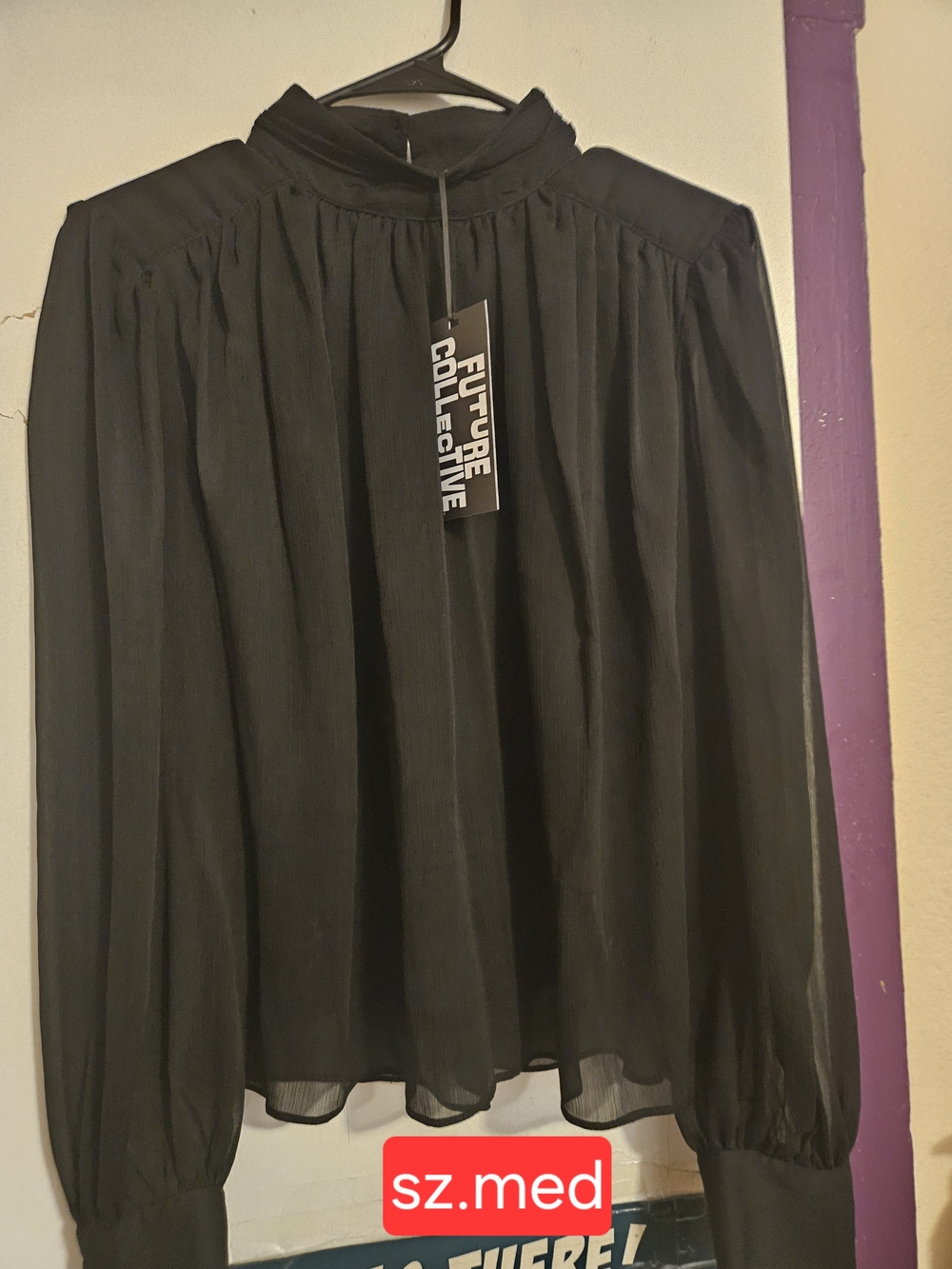 Future Collective Black Mock-Neck Long Sleeve Blouse